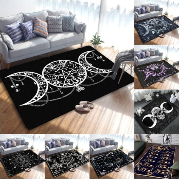 Triple Moon And Pentagram Altar Or Tarot Witchy Gothic Rug Floor Mat, Area Rug Large, Carpets For Living Room Bed Room, Bath Rug - Rug
