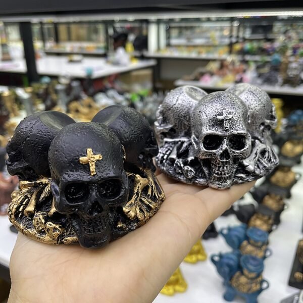 Triple-Skull Cross Stand for Crystal Ball Base Environmental Resin Holder Figurines Display Statue Ornament for 5-10cm Sphere