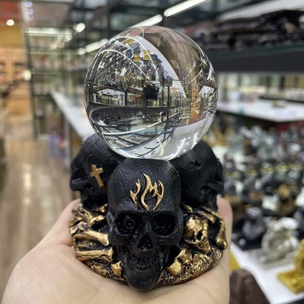 Triple-Skull Cross Stand for Crystal Ball Base Environmental Resin Holder Figurines Display Statue Ornament for 5-10cm Sphere