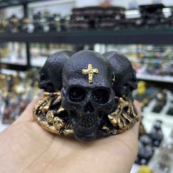Triple-Skull Cross Stand for Crystal Ball Base Environmental Resin Holder Figurines Display Statue Ornament for 5-10cm Sphere