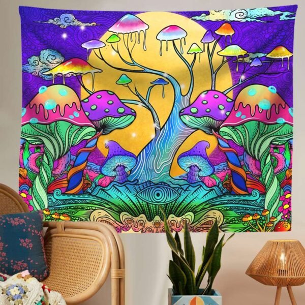 Trippy Mushroom Tapestry Moon Hippie Art Colorful Abstract Tapestries Art Wall Hanging for Living Room Bedroom Home Dorm Decor