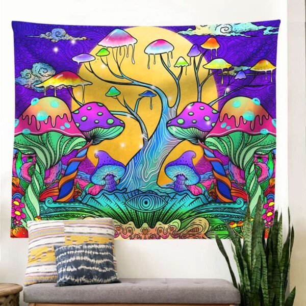 Trippy Mushroom Tapestry Moon Hippie Art Colorful Abstract Tapestries Art Wall Hanging for Living Room Bedroom Home Dorm Decor