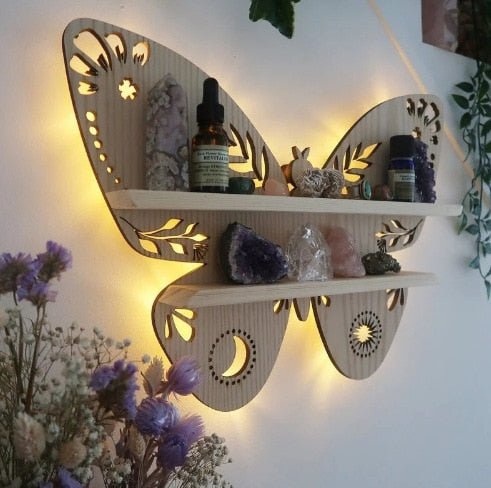 Butterfly Wooden Shelf Crystal Essential Oil Storage Rack