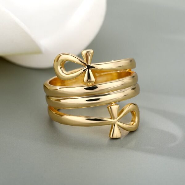 Egyptian Double Coil Ankh Cross Rings For Women Jewelry Stainless Steel Ring Africa Egypt Finger Ring Wedding Party Gift