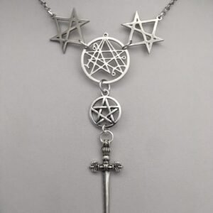 Unicursal-Hexagram-Symbol-Pendant-Sword-Necklace-Satanic-Symbols-Necklace-Emblem-Amulet-Talisman-Thelema-Sign-Gift-for Unicursal Hexagram Symbol Pendant Sword Necklace Satanic Symbols Necklace Emblem Amulet Talisman Thelema Sign Gift for Men Women