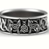Viking Geri & Freki Wolves Celtic Knot Ring