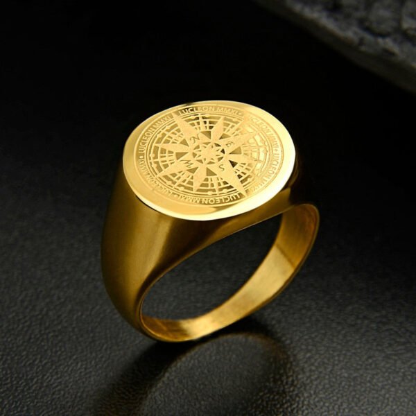 Valily Jewelry Mens Ring Simple Design Compass Ring Gold Stainless Steel Fashion Black Band Rings For Women Men Navigator Rings - Rings