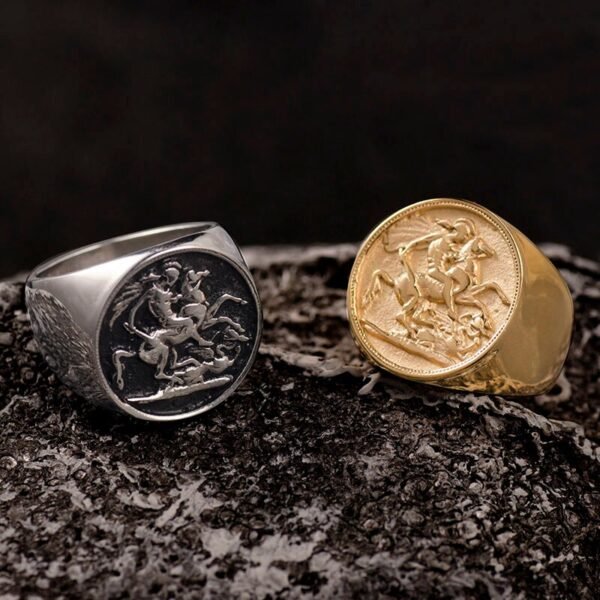 Valily Stainless Steel Sovereign Coin Ring Gold Color Roman Solider Ring For Men Women Party Jewelry Gift Bague Homme - Rings