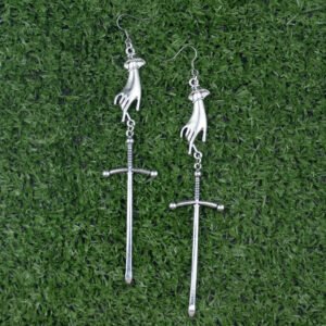 Victoria Silver Sword Hand Earrings Gothic Mysterious Vintage Jewelry