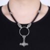 Viking Necklace Walf Head Thor's Hammer Mjolnir Amulet Necklace Men's Jewelry