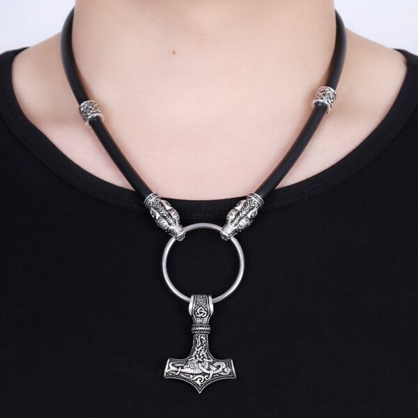 Viking Necklace Walf Head Thor's Hammer Mjolnir Amulet Necklace Men's Jewelry