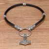 Viking Necklace Walf Head Thor's Hammer Mjolnir Amulet Necklace Men's Jewelry