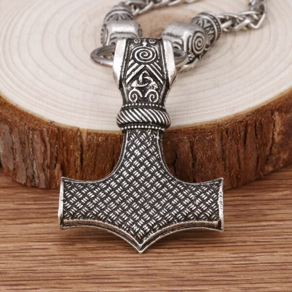 Viking Necklace Walf Head Thor's Hammer Mjolnir Amulet Necklace Men's Jewelry