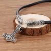 Viking Necklace Walf Head Thor's Hammer Mjolnir Amulet Necklace Men's Jewelry