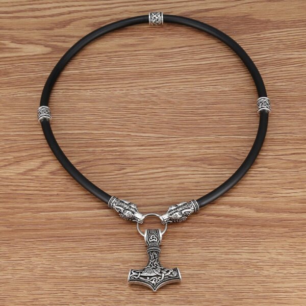 Viking Necklace Walf Head Thor's Hammer Mjolnir Amulet Necklace Men's Jewelry
