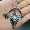 Viking Magic~Viking Shield Necklace Pendant Slavic Amulet Sword Axe Shield Rune Pendant Viking Pirate Jewelry Talisman Necklace For Women Men