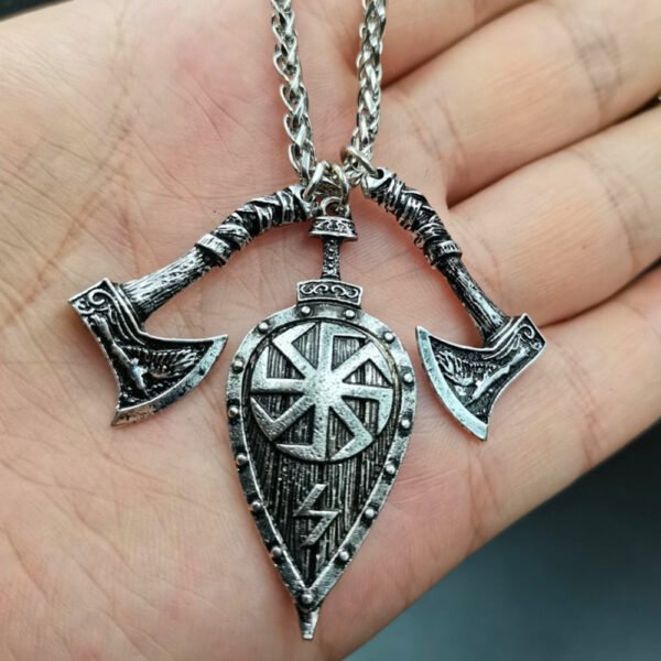 Viking Magic~Viking Shield Necklace Pendant Slavic Amulet Sword Axe Shield Rune Pendant Viking Pirate Jewelry Talisman Necklace For Women Men
