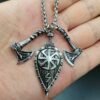 Viking Magic~Viking Shield Necklace Pendant Slavic Amulet Sword Axe Shield Rune Pendant Viking Pirate Jewelry Talisman Necklace For Women Men