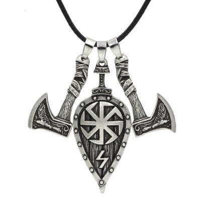 Viking Magic~Viking Shield Necklace Pendant Slavic Amulet Sword Axe Shield Rune Pendant Viking Pirate Jewelry Talisman Necklace For Women Men