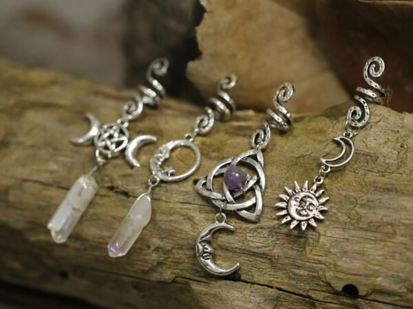 Viking Spiral Hair Braid Moon Star Sun Crystal Hair Beads Natural Jewelry Hair Accessories Gift