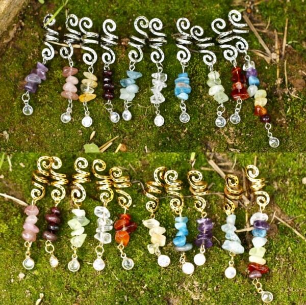 Viking Spiral Hair Braided Crystal Hair Beads Natural Jewelry