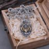 Viking Stainless Steel Mixed Gold Deer Head Shield And Signpost Vegvisir Necklace Men's Charm Amulet Pendant Viking Jewelry Gift - Necklace