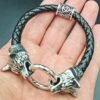 Viking Magic~Viking rune bead Wolf Head Bracelet Stainless Steel Leather Bracelet