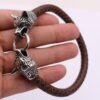 Viking Magic~Viking rune bead Wolf Head Bracelet Stainless Steel Leather Bracelet