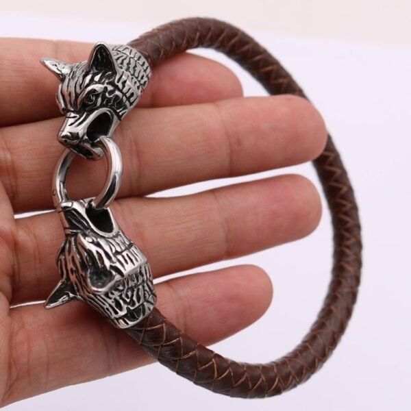 Viking Magic~Viking rune bead Wolf Head Bracelet Stainless Steel Leather Bracelet