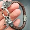 Viking Magic~Viking rune bead Wolf Head Bracelet Stainless Steel Leather Bracelet