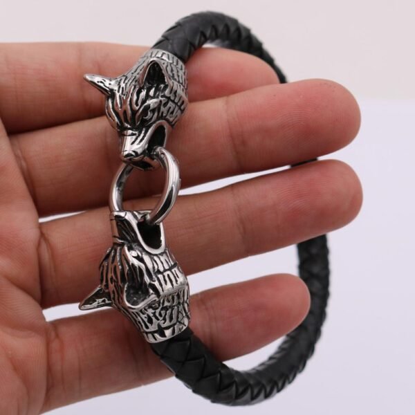 Viking Magic~Viking rune bead Wolf Head Bracelet Stainless Steel Leather Bracelet