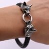 Viking Magic~Viking rune bead Wolf Head Bracelet Stainless Steel Leather Bracelet