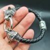 Viking Magic~Viking rune bead Wolf Head Bracelet Stainless Steel Leather Bracelet