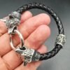 Viking Magic~Viking rune bead Wolf Head Bracelet Stainless Steel Leather Bracelet