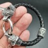 Viking Magic~Viking rune bead Wolf Head Bracelet Stainless Steel Leather Bracelet
