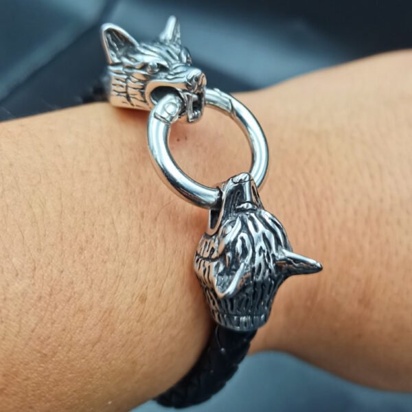 Viking Magic~Viking rune bead Wolf Head Bracelet Stainless Steel Leather Bracelet
