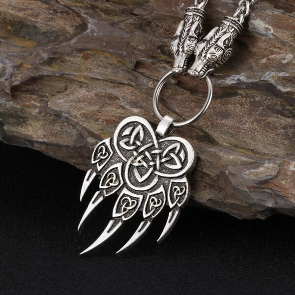 Vikings Wolf Head Scandinavian Celtic Knots Bear Paw Claws Wildlife Amulet Pendant Necklace Men's Necklace Jewelry
