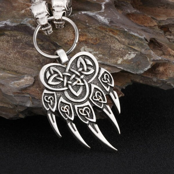 Vikings Wolf Head Scandinavian Celtic Knots Bear Paw Claws Wildlife Amulet Pendant Necklace Men's Necklace Jewelry