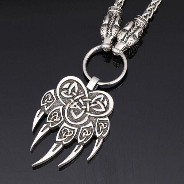 Vikings Wolf Head Scandinavian Celtic Knots Bear Paw Claws Wildlife Amulet Pendant Necklace Men's Necklace Jewelry