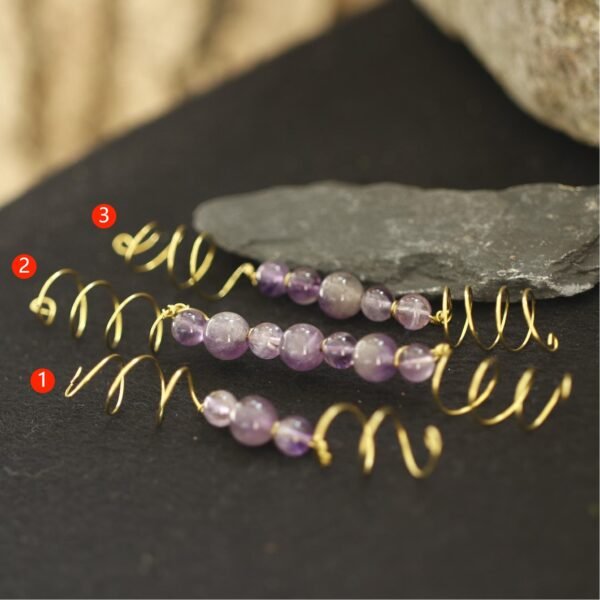 Vintage Amethyst Hair Ring Natural Crystal Hair Beads Viking Spiral Hair Braid Jewelry  Wicca Accessories Gift