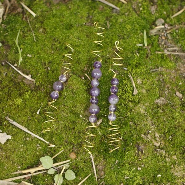 Vintage Amethyst Hair Ring Natural Crystal Hair Beads Viking Spiral Hair Braid Jewelry  Wicca Accessories Gift