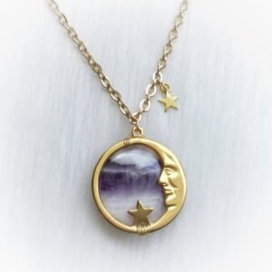 Vintage-Amethyst-Moon-Face-Necklace-Man-In-The-Moon-Pendant-Wicca-Witch-Pagan-Gypsy-Magic-Celestial Vintage Amethyst Moon Face Necklace,Man In The Moon Pendant,Wicca,Witch,Pagan,Gypsy,Magic,Celestial,Witchcraft,Necklace,Stars