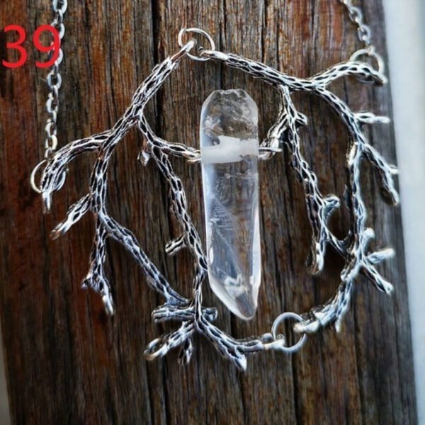 Vintage Branch Antlers Natural Crystal Pendant Necklace Sweater Chain Gift