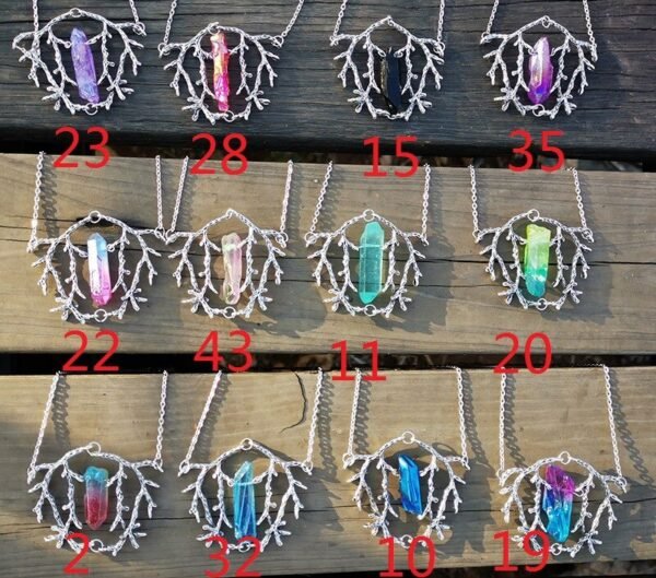 Vintage Branch Antlers Natural Crystal Pendant Necklace Sweater Chain Gift