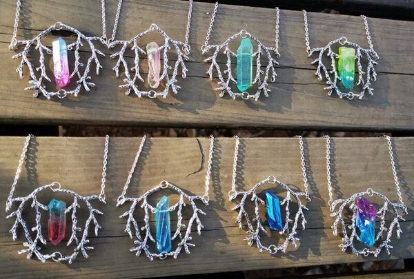 Vintage Branch Antlers Natural Crystal Pendant Necklace Sweater Chain Gift