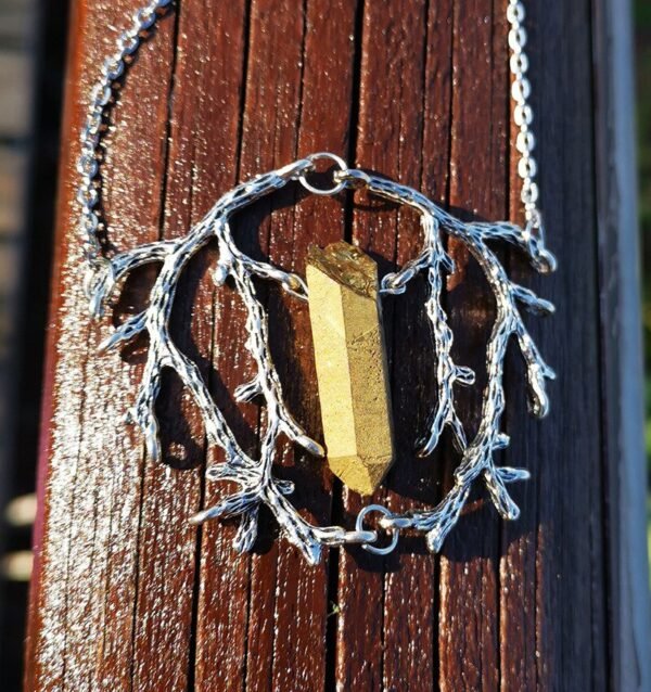 Vintage Branch Antlers Natural Crystal Pendant Necklace Sweater Chain Gift