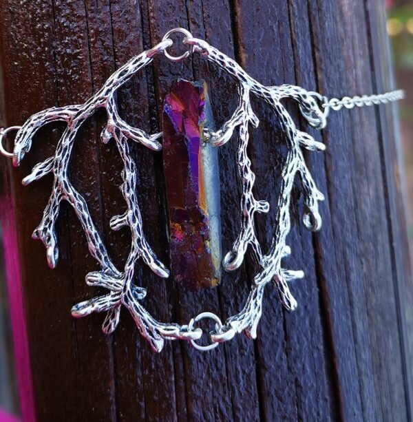 Vintage Branch Antlers Natural Crystal Pendant Necklace Sweater Chain Gift