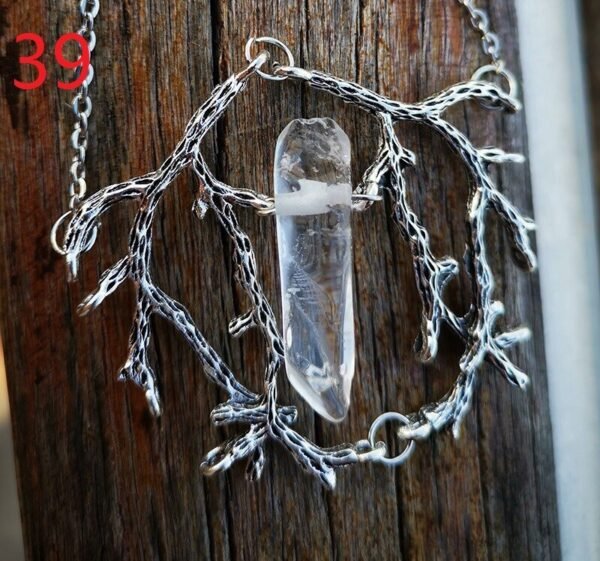 Vintage Branch Antlers Natural Crystal Pendant Necklace Sweater Chain Gift