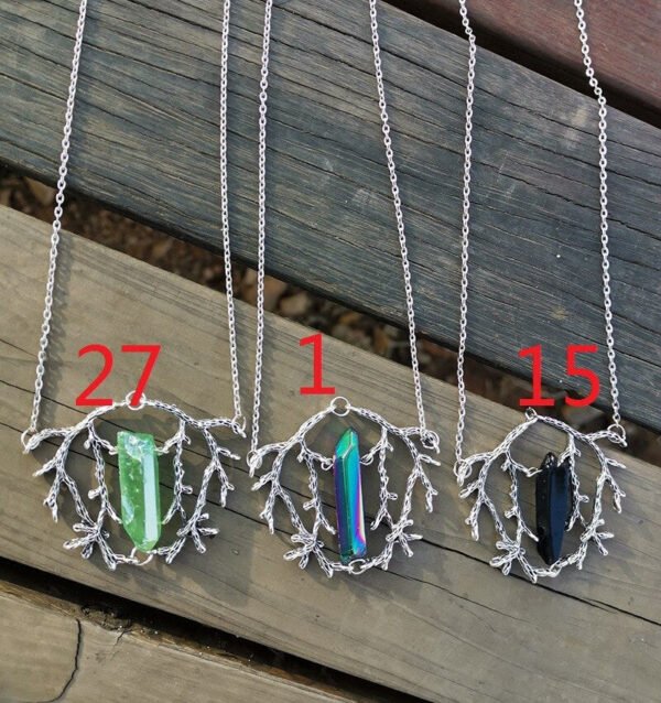 Vintage Branch Antlers Natural Crystal Pendant Necklace Sweater Chain Gift