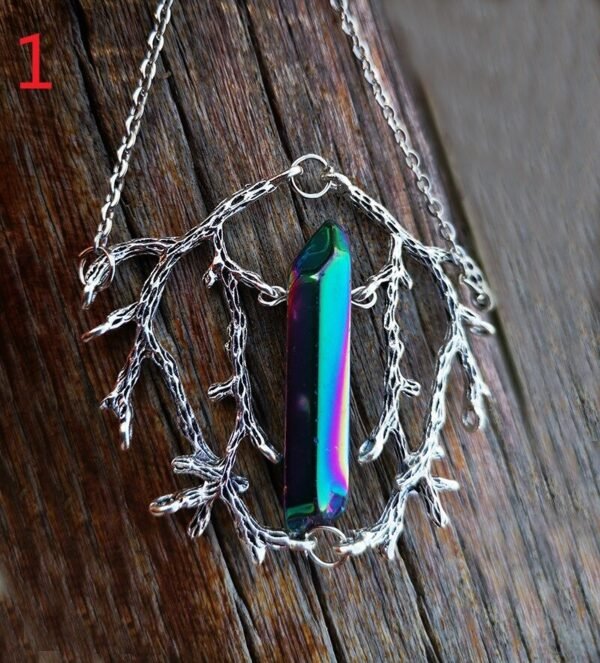 Vintage Branch Antlers Natural Crystal Pendant Necklace Sweater Chain Gift